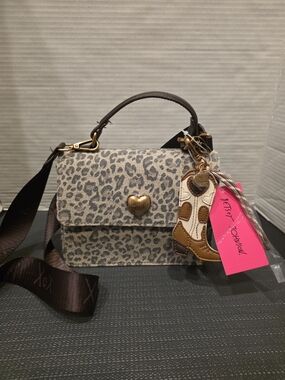 Betsey Johnson Leopard Print Crossbody with Gold Heart Closure